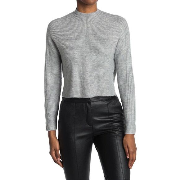 Elodie Women's Long Sleeve Mock Neck Ribbed Crop Sweater in Heather Grey XLarge - Picture 1 of 4